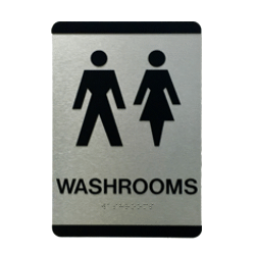 Washroom/Bathroom sign for your office. ADA approved, w/ Braille so your facility is Accessible, with symbols for Men, Women, Wheel Chair, Gender Neutral or Unisex