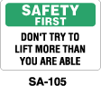 SA-105 - SA-105 Safety First Sign