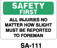 SA-111 Safety First Sign