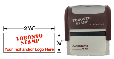 The dimensions for the AS-400 Self-Inking Rubber Stamp is as follows: 2-1/4" x 7/8".
Chose up to 5 lines of custom copy.
