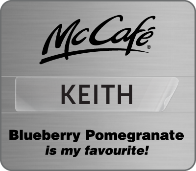 MC-102BE - McCafe "Blueberry Pomegranate", Silver Crew Badge, 10 Pack