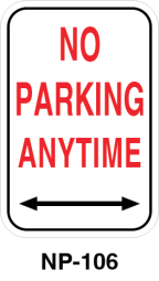 Toronto Stamp's stock "No Parking" sign with clarifying left right arrow. Options for wall or post mounting. Hardware not included. Ships fast.