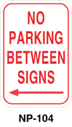 Toronto Stamp's "No parking between signs" in stock. With indicating arrow. To be installed on wall or for post mounting. Hardware not included. Order now and receive soon.