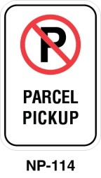 Toronto Stamp's stock "No Parking - Parcel Pickup" signs with "No parking" symbol. Ship fast, with options for wall or post mounting. Hardware not included. Buy now!