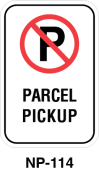 Toronto Stamp's stock "No Parking - Parcel Pickup" signs with "No parking" symbol. Ship fast, with options for wall or post mounting. Hardware not included. Buy now!