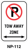 Toronto Stamp's stock "Tow Away Zone" parking signs. With No Parking symbol. Hardware for post mounting not included. Buy now and receive it soon.
