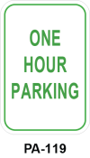 Toronto Stamp's stock "One Hour Parking" sign. Options for wall or post mounting. Hardware not included. Ships fast.