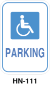 Toronto Stamp's stock "Parking" signs. Indicates accesible parking spots. Two centre slots or four corner holes. Hardware not included. Buy now and receive soon.