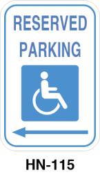 Toronto Stamp's stock "Reserved Parking" accessible sign. With symbol and arrow to the right. Hardware for post mounting not included. Buy now and receive ASAP.