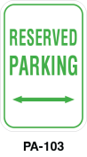 Toronto Stamp's stock "Reserved Parking" sign in green. Two centre slots or four corner holes. Hardware not included. Buy now and receive ASAP.