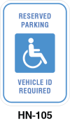 Toronto Stamp's stock signs "Reserved Parking - Vehicle ID required". With clarifying symbol. Hardware for post mounting not included. Buy now and receive it soon.