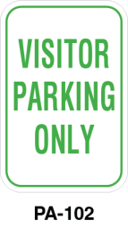 Toronto Stamp's stock "Visitor Parking Only" sign. Two centre slots or four corner holes. Hardware not included. Buy now and receive ASAP.