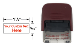 Customize up to 3 lines of copy with our 1-1/2" x 9/16" stamp. Choose from 9 pad colours and easily replace the pad with our E/20 Replacement Pad.