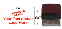 The dimensions for the AS-600 Self-Inking Rubber Stamp is as follows: 2-7/8" x 1-3/8". Up to 7 lines of custom copy. Your choice of 9 Pad Colours. Replacement Pad: PM60.